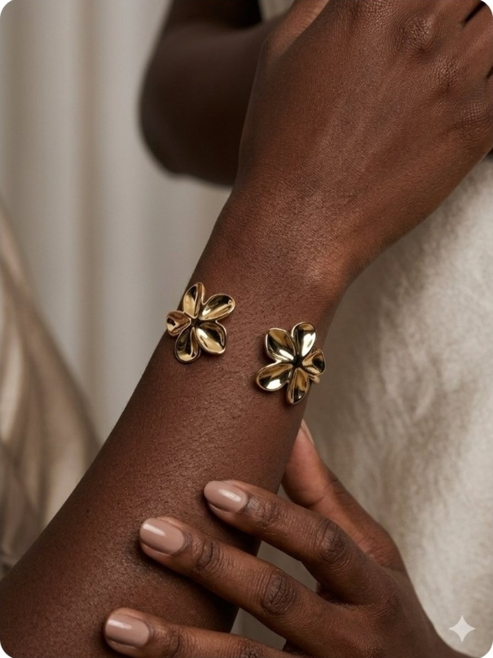 Gold Floral Open Cuff Bracelet - Women Jewelry